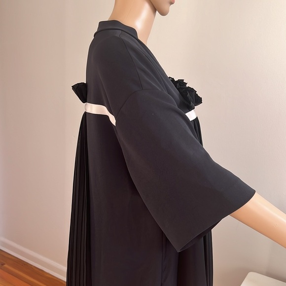 ADEAM Black V-Neck Short Sleeve Pleated Asymmetric Hem Long Tent Dress M - Picture 7 of 16